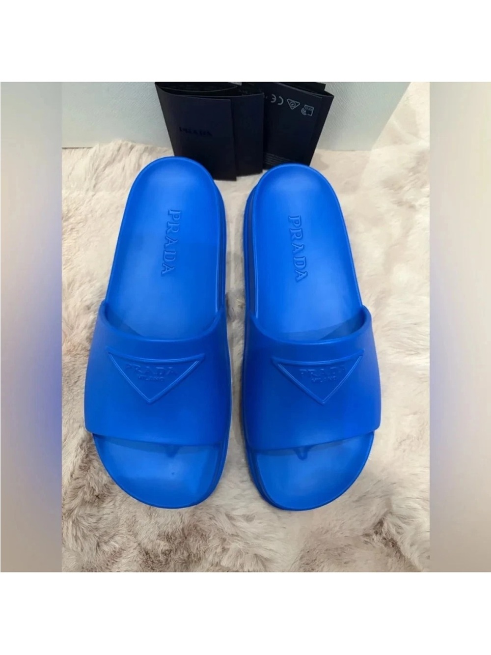 Prada Women Azzurro Super Lightweight Rubber Sport Sandal Slides